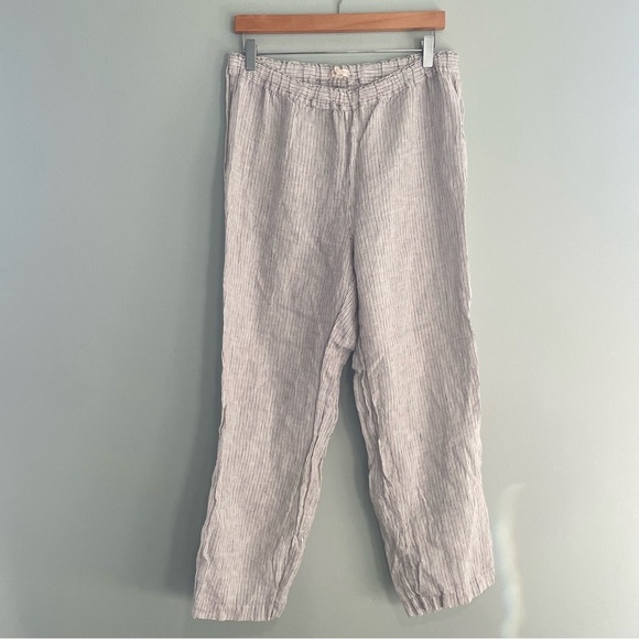 Eileen Fisher Organic Handerchief Linen Striped Pant Pearl Medium - Picture 4 of 13